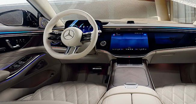 2027 Mercedes-Benz S-Class interior showing screens on the dashboard