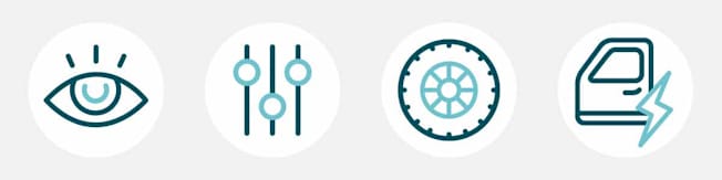 4 Icons showing several problem areas to look out for when buying a new car