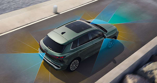 2026 Audi Q3 top view showing the reach of the safety sensors.