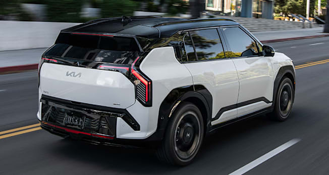 2027 Kia EV3 rear, driving in city