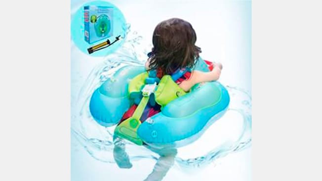 Back view of a toddler using the “Relaxing Baby” Swim Float.