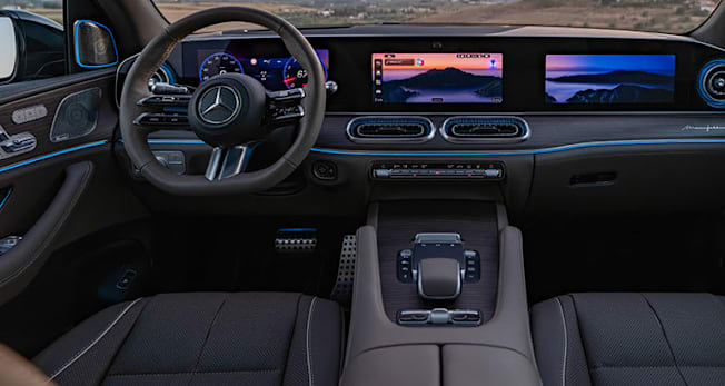 2027 Mercedes-Benz GLS interior showing the large screens