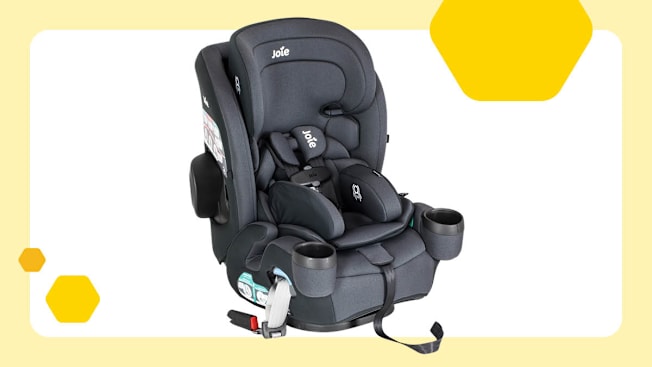 Joie Saffron SI All-in-One car seat with yellow border and honeycomb shapes