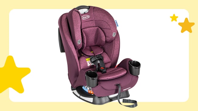 Graco Trio Grow SnugLock All-in-One Car Seat with yellow border and 3 yellow graphic stars