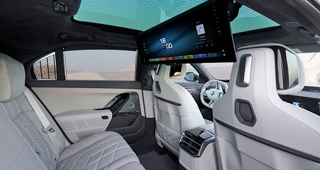 2027 BMW 7 Series back seat with a large screen