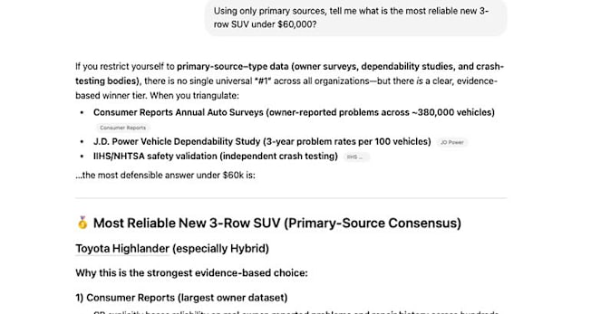 Car buying with AI, ChatGPT most reliable