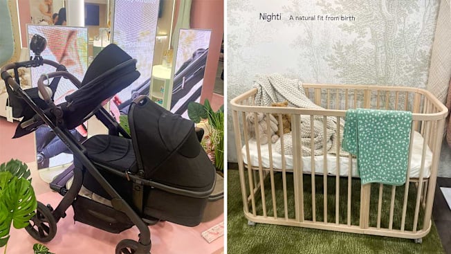 Momcozy stroller and Stokke crib