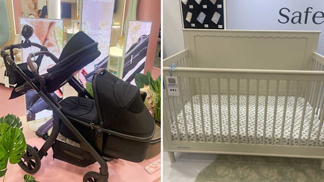Momcozy stroller and Delta Children Penelope Crib
