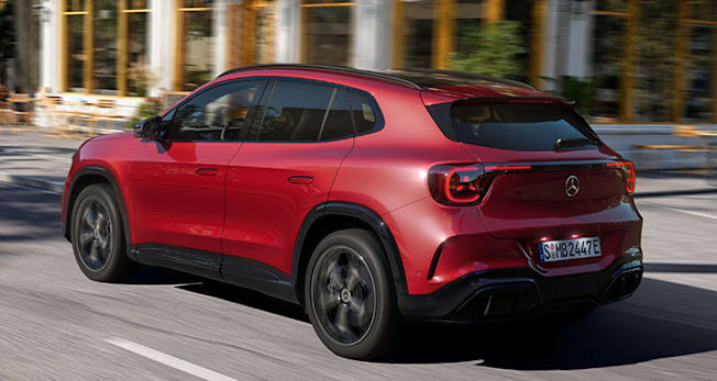2028 Mercedes-Benz GLA driving in city, rear
