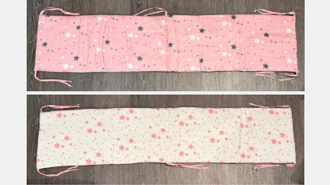 both sides of a recalled Mbabyjon Crib Bumpers