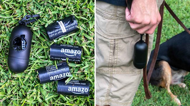 Amazon Basics Dog Poop Leak Proof Bags With Dispenser and Leash Clip cover