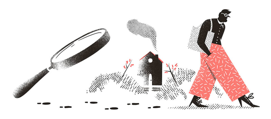 Person being followed by a magnifying glass