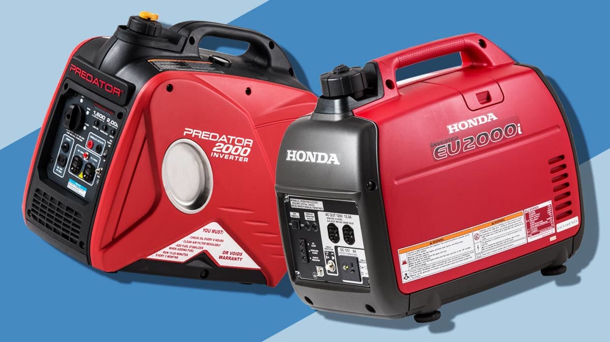 A Harbor Freight Generator (left) and a Honda generator