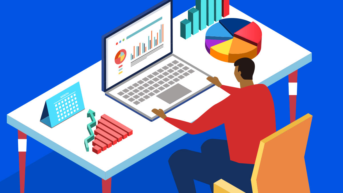 5 Things To Know About Financial Wellness Programs Consumer Reports - a man sitting in front of a computer with bar graphs on the screen