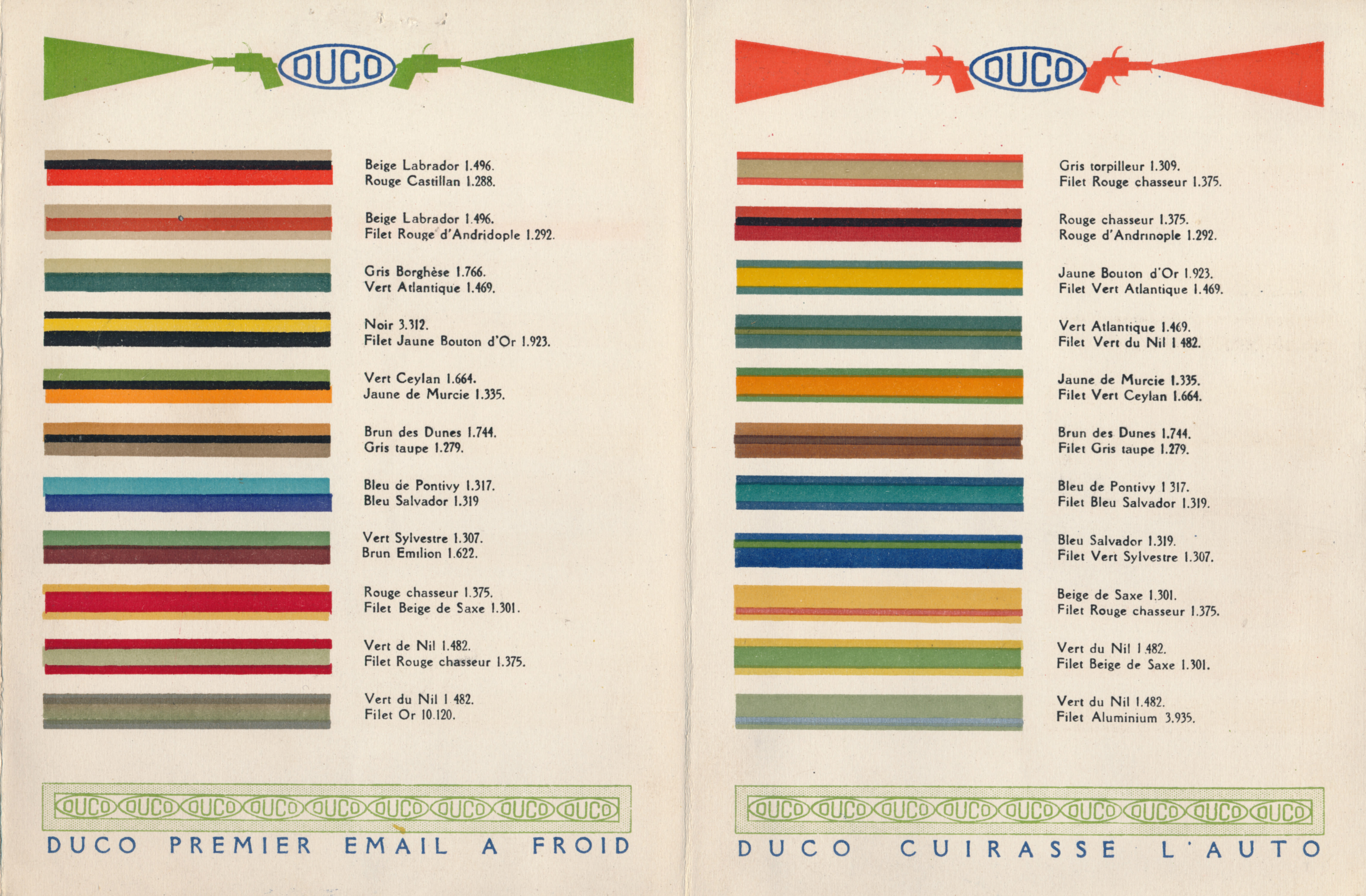 "These colors were used to do stripings and detailed decoration on vehicles shortly after 1925 (pyroxilin base), often combining two bright colors on the body with another contrasting striping color," says Tutt.