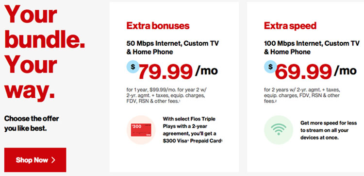 Screen Grab Of Two The Verizon Fios Tv Packages That Combine With Internet And