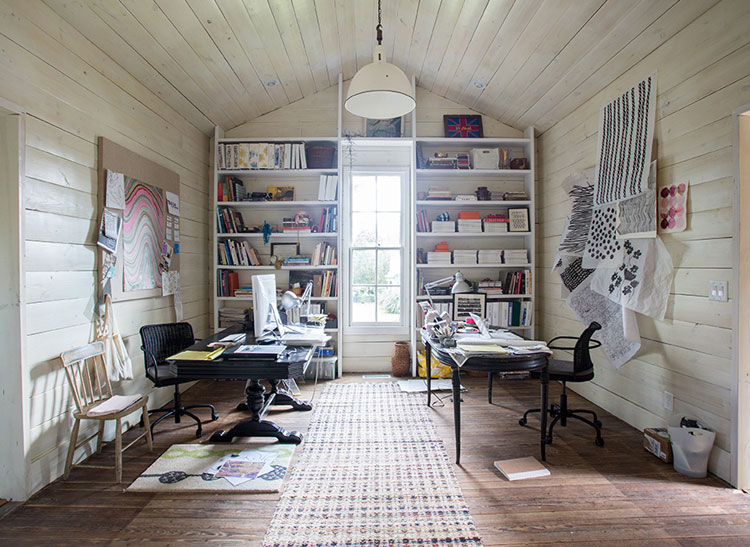 Susan Hable's home office with whitewashed walls.