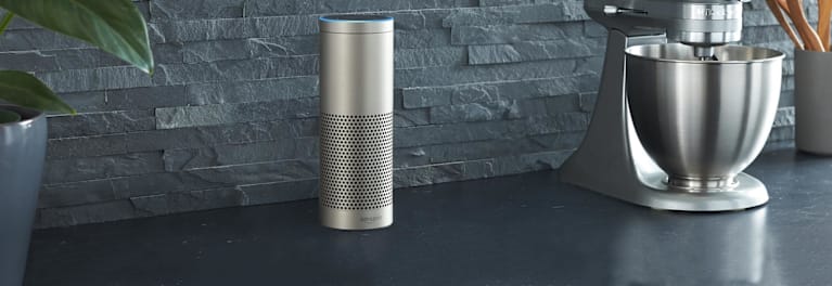 a silver Amazon Echo smart speaker for a story on the best Black Friday smart speaker.