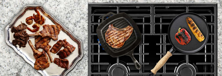 Cooking dinner on a pro-style gas cooktop.