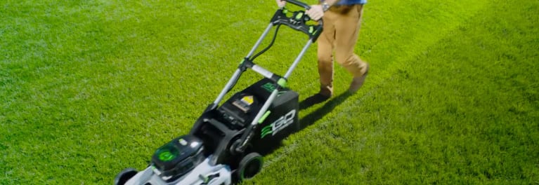 An Ego cordless lawn mower.