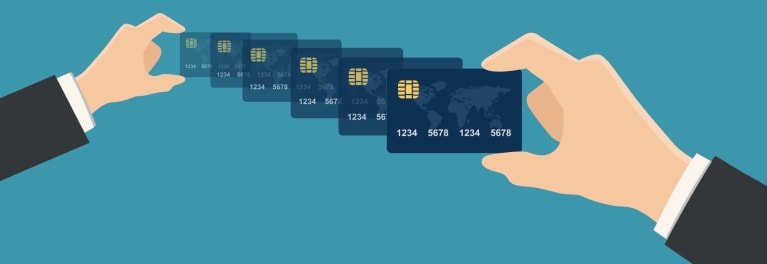 An illustration showing a series of credit cards