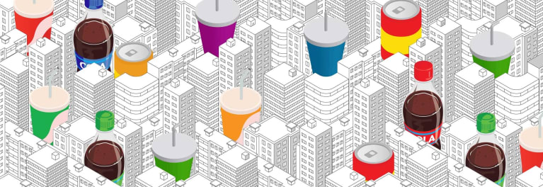 An illustration of sin taxes depicted by bottles and cups of soda