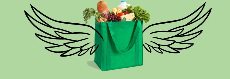 A grocery bag with wings.