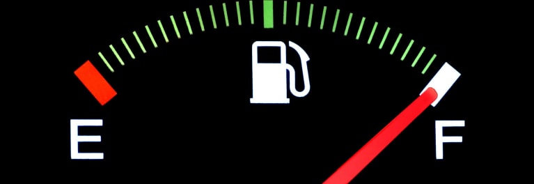 A fuel gage on full to illustrate fuel-saving innovations. 