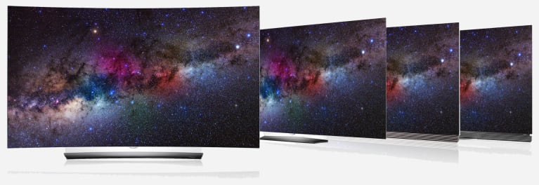 Photo of the 2016 lineup of LG OLED TVs.