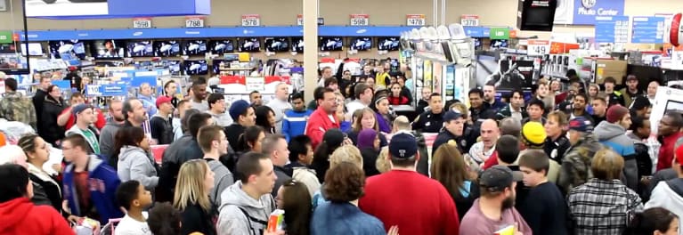 Photo of crowds inside a Walmart store.